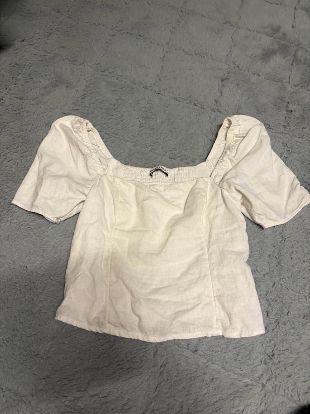 Abercrombie & Fitch Off-White Square Neck Puff Sleeve Top